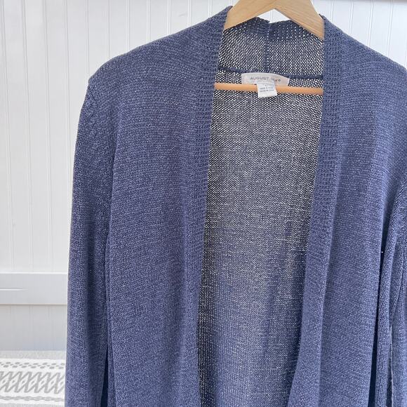 August Silk Women's L Open Front Cardigan Blue Knit Long Sleeve Sweater - Picture 1 of 10